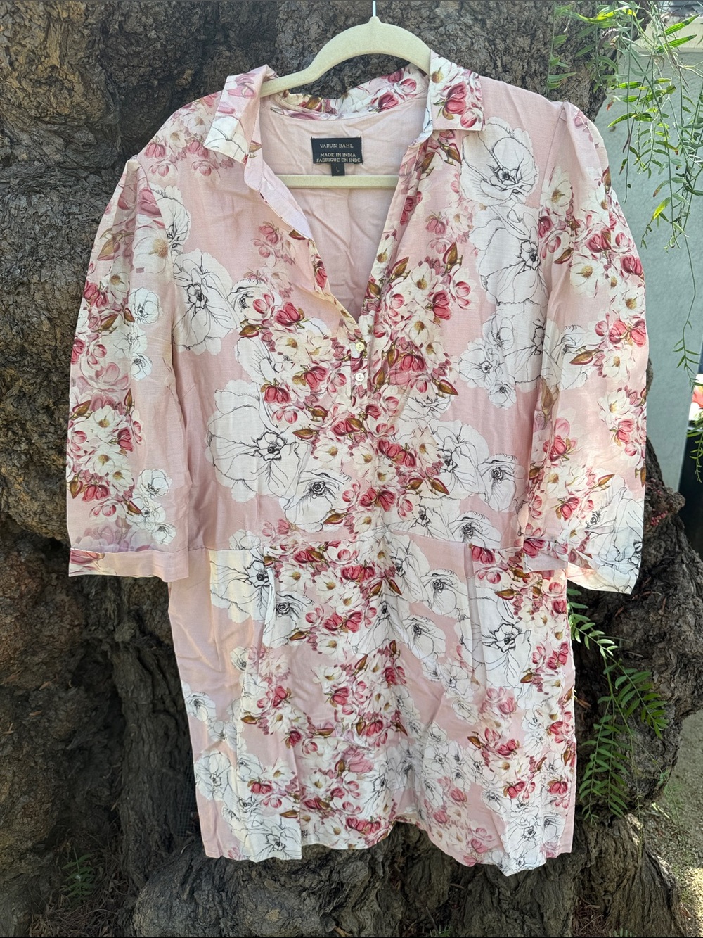 Soft Pink Floral Midi Shirt Dress